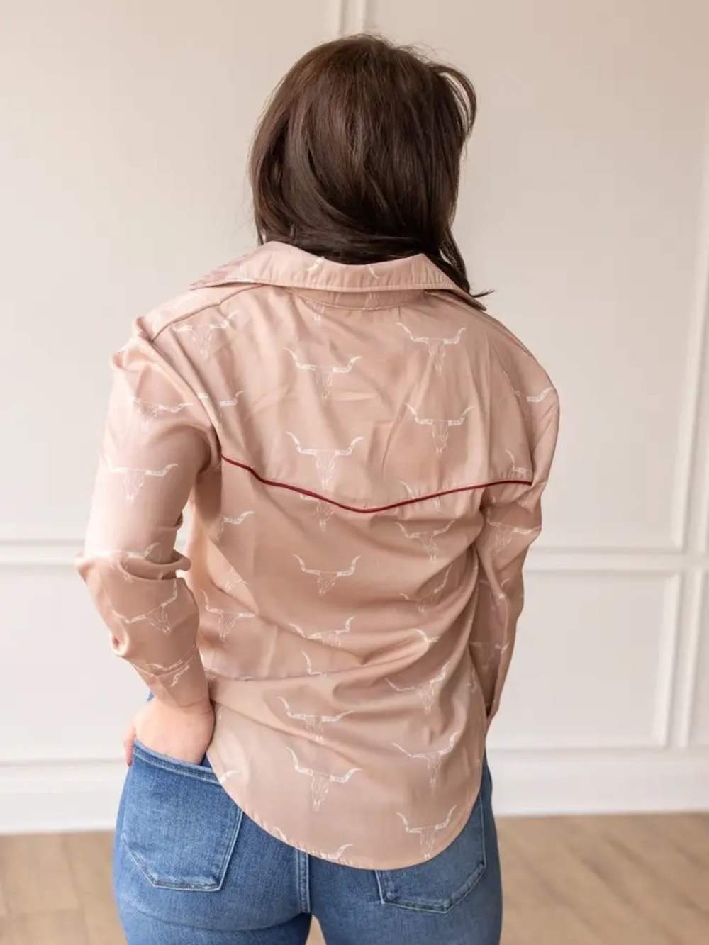 Womens Blush Button-Down Shirt with Contrast Trim - Picture 3 of 3